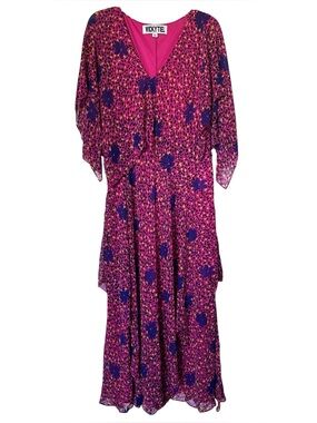 Vicky Tiel NWT Layered Dress Pink Floral XL Garden Party Feminine
